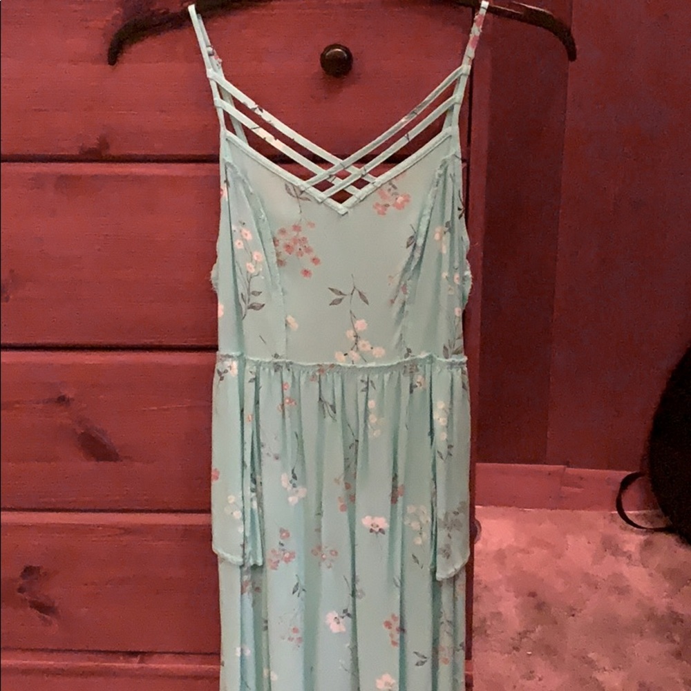 teal thin strapped dress